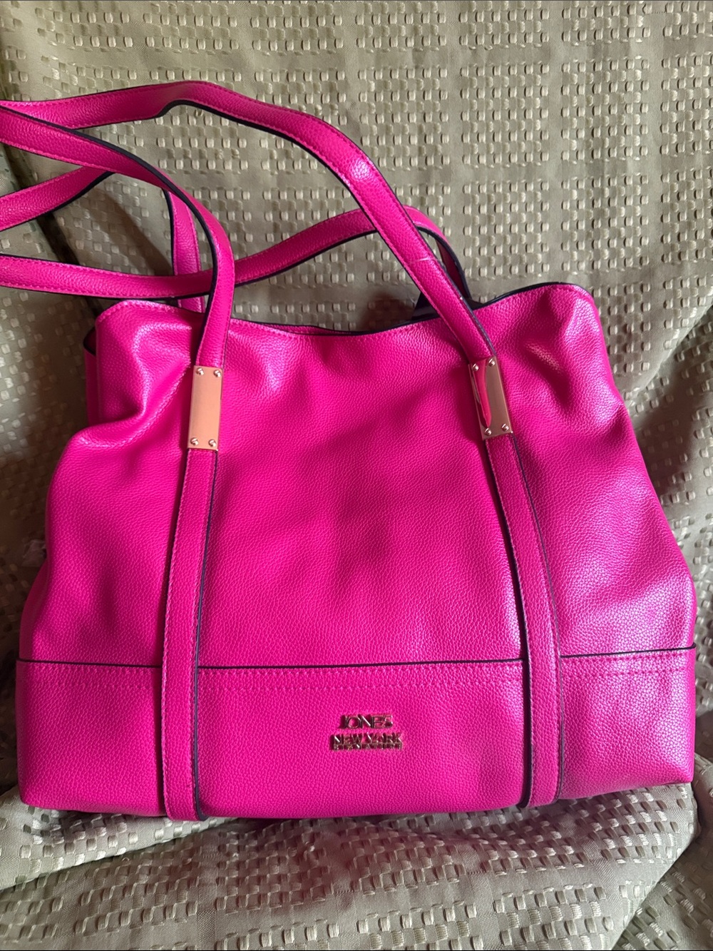 JONES New York Signature Fuchsia or Fresh Berry Leather Tote Bag NWT